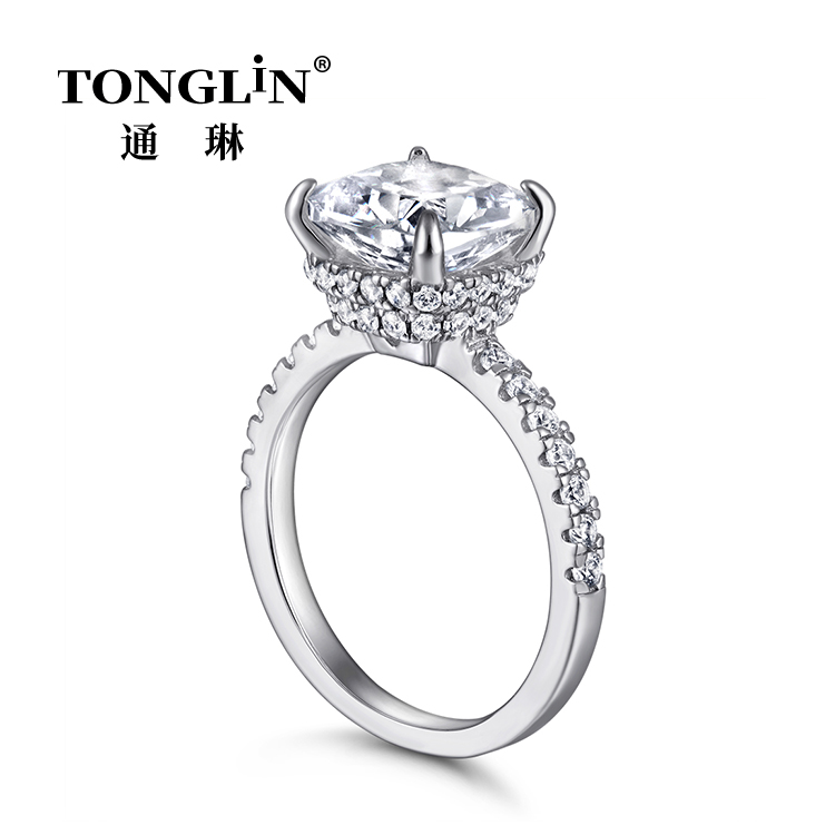 Micro Pave Zirconia Cushion Cut Women Silver Ring