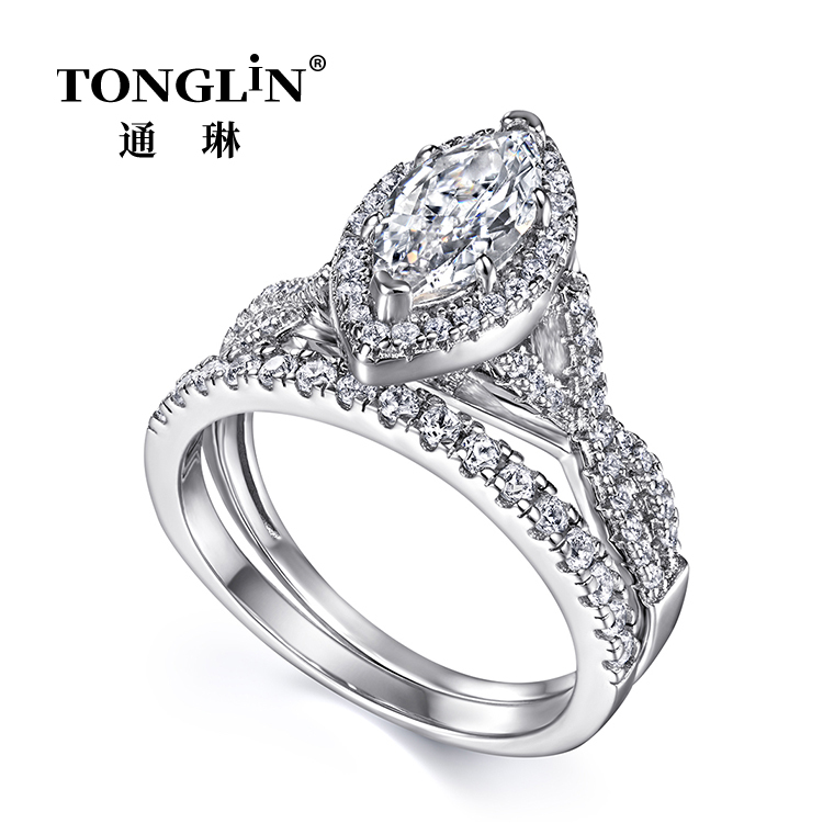 Marquise Cut Zirkon 925 Silber Engagement Ring Set