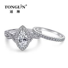 Marquise Cut Zircon 925 Silver Engagement Ring Set