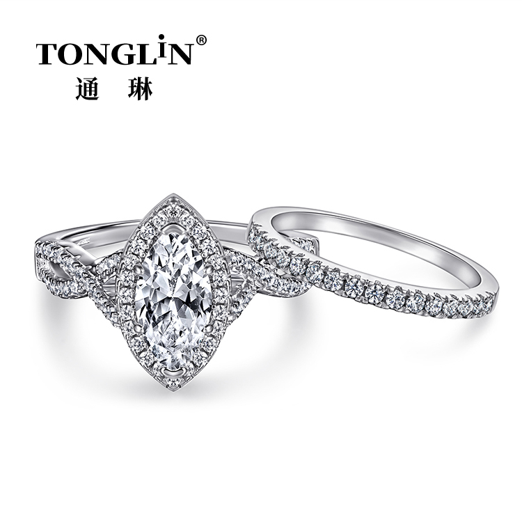 Marquise Cut Zirkon 925 Silber Engagement Ring Set