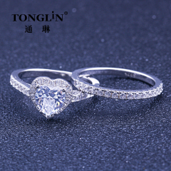 Ensembles de bagues de mariage en argent sterling cz en forme de coeur