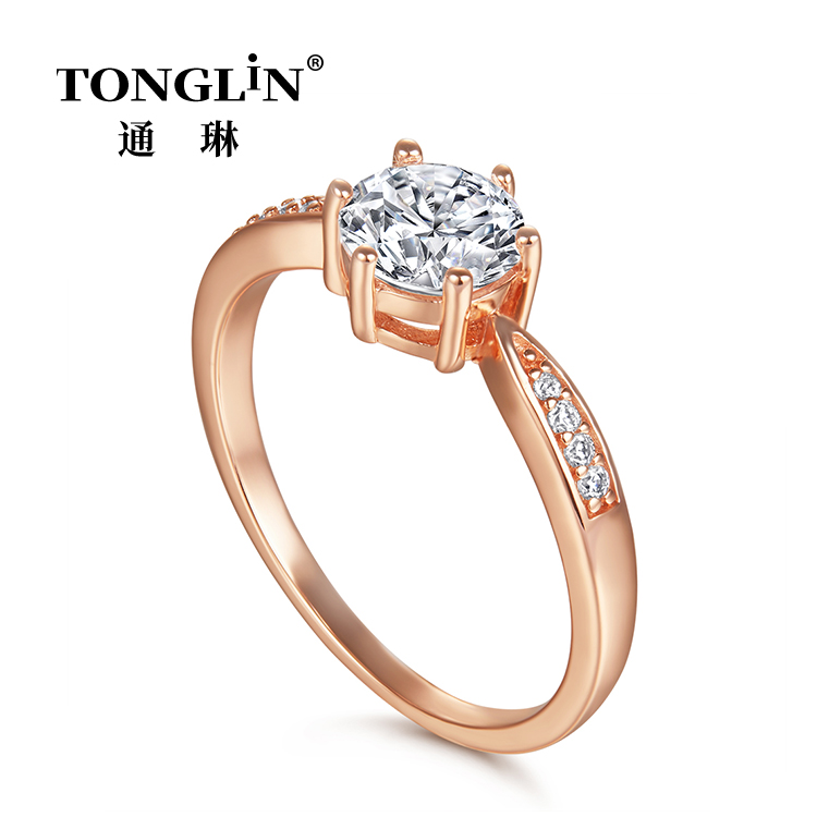 Cubic Zirconia 18k Rose Gold Plated Sterling Silver Rings