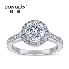 Round Cut Zirconia Sterling Silver Halo Engagement Ring