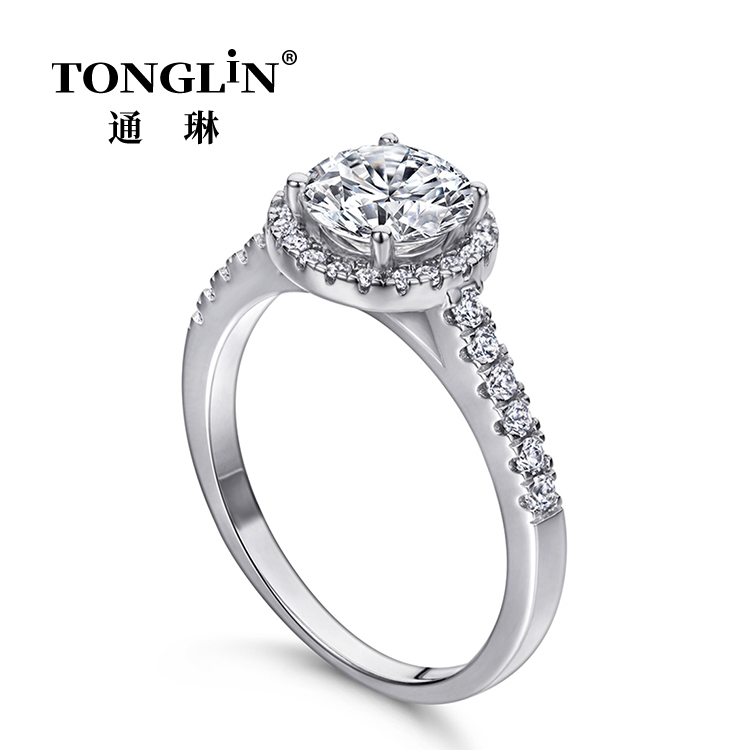 Round Cut Zirconia Sterling Silver Halo Engagement Ring