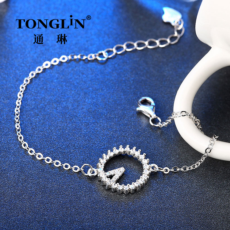 V-shaped Zirconia Sterling Silver Wrist Chain For Ladies