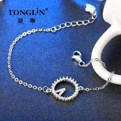 V-shaped Zirconia Sterling Silver Wrist Chain For Ladies