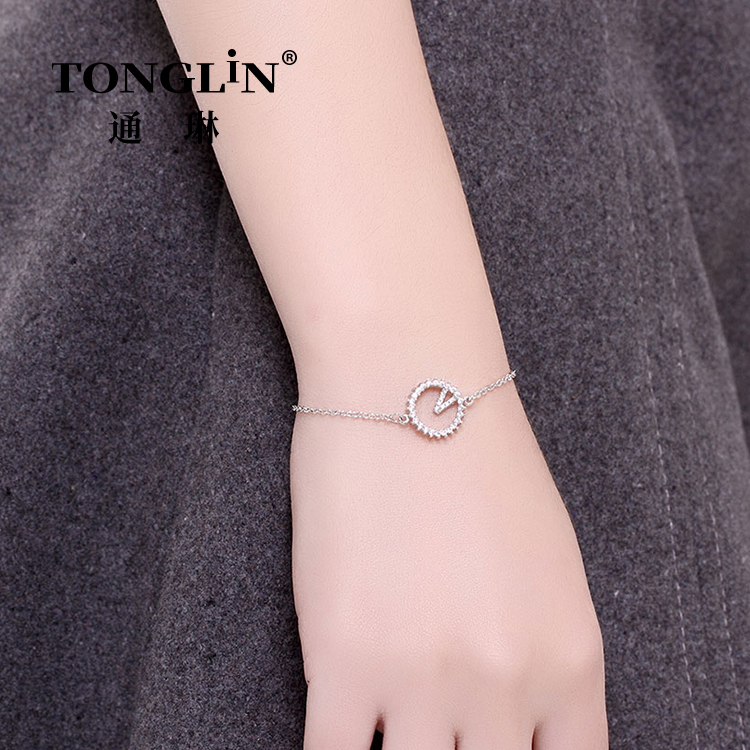 V-shaped Zirconia Sterling Silver Wrist Chain For Ladies