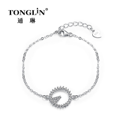 V-shaped Zirconia Sterling Silver Wrist Chain For Ladies