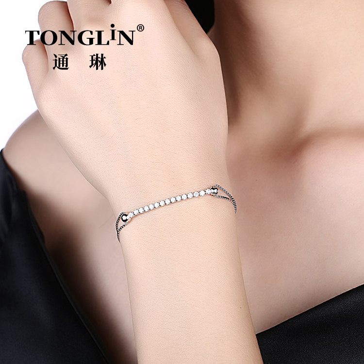 Pulsera de tenis de plata esterlina con circonita cúbica para mujer