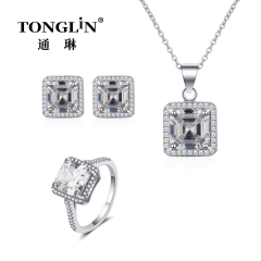 Sterling Silver Zirconia Bridal Necklace Earrings Ring Sets
