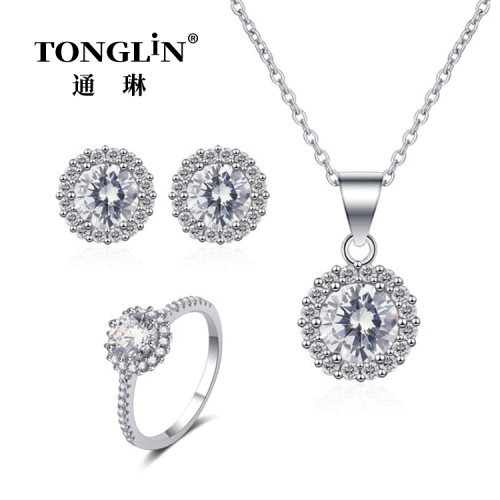 Zirkonia Halskette und Ohrring Ring Silber Schmuck Set