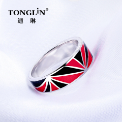 Sterling Silver Ring Red And Black Enamel For Women