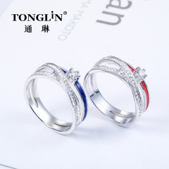 Bague en émail multi-bandes en argent sterling avec zircone cubique