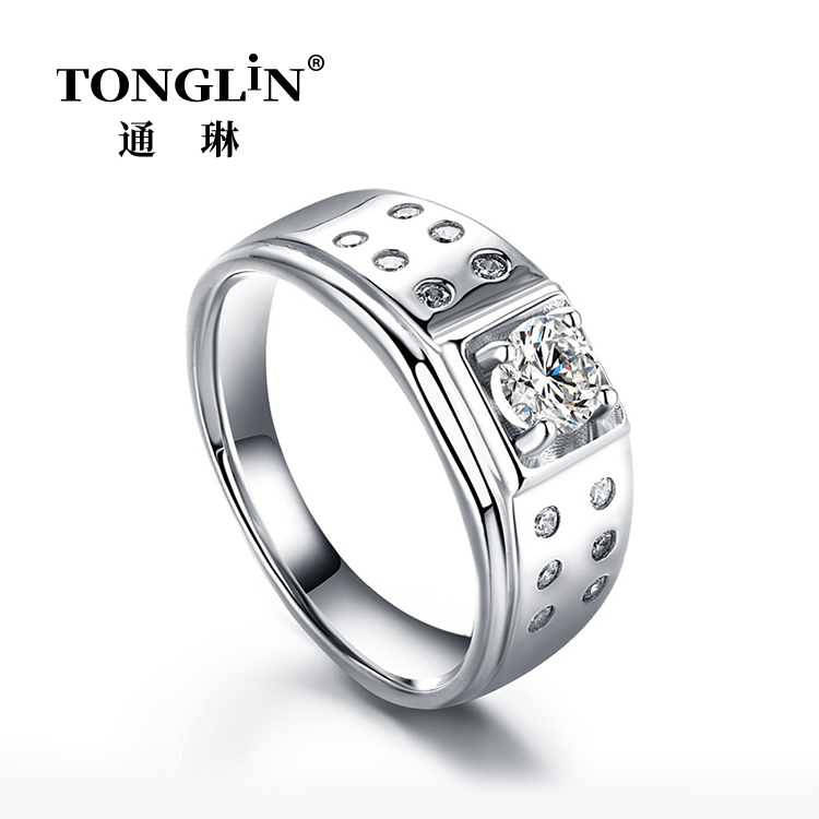 Classical Men's Silver Band Wedding Ring With Cubic Zirconia