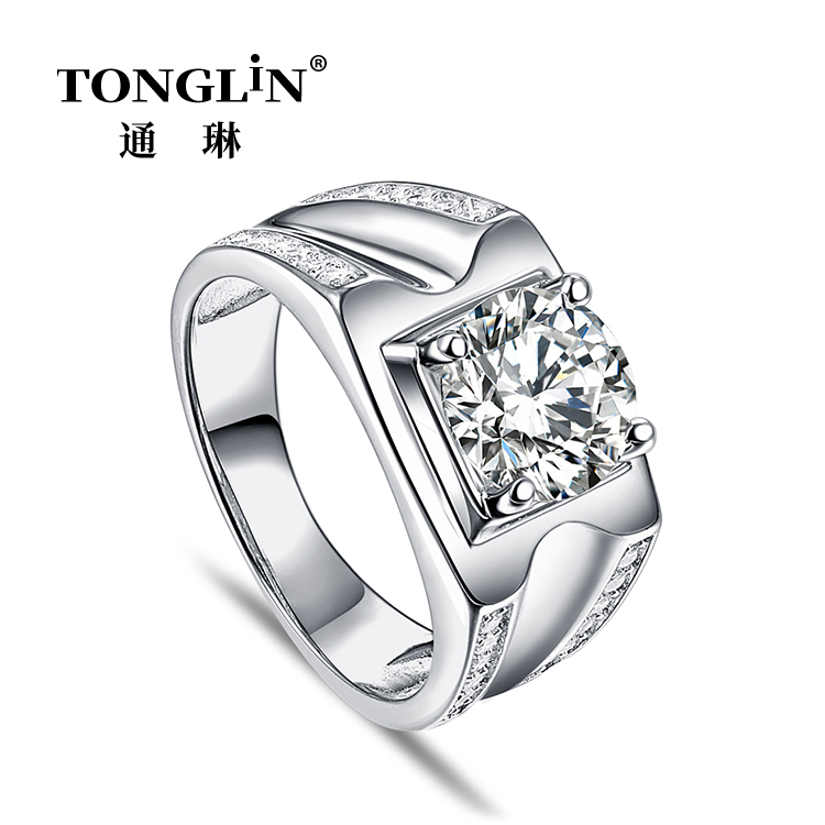 Stylish Rhodium Plated Men's Cubic Zirconia 925 Silver Rings