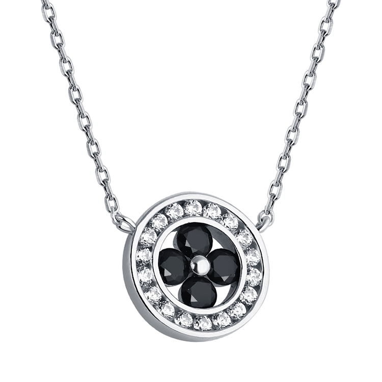 Womens Sterling Silver Necklace With Zircon Circle Pendant