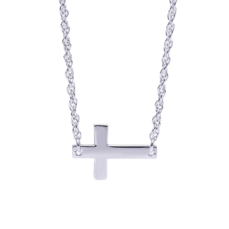Personalisierte Sterling Silber Seitlich Kreuz Anhänger Halskette
