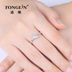 Adjustable Round Brilliant Cut Moissanite Silver Ring Womens