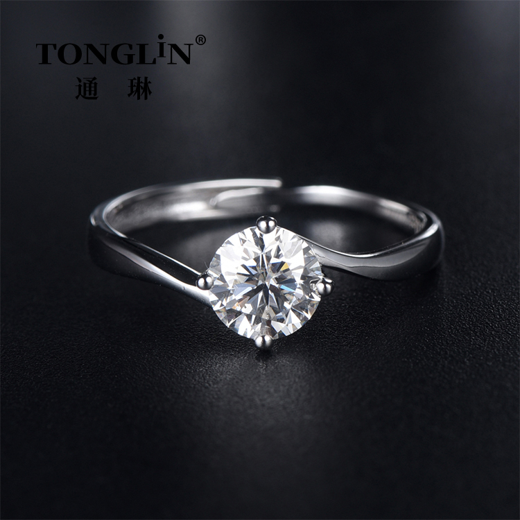 Bague en argent moissanite taille brillant ajustable pour femme