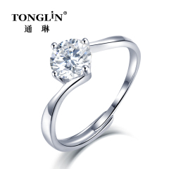 Adjustable Round Brilliant Cut Moissanite Silver Ring Womens