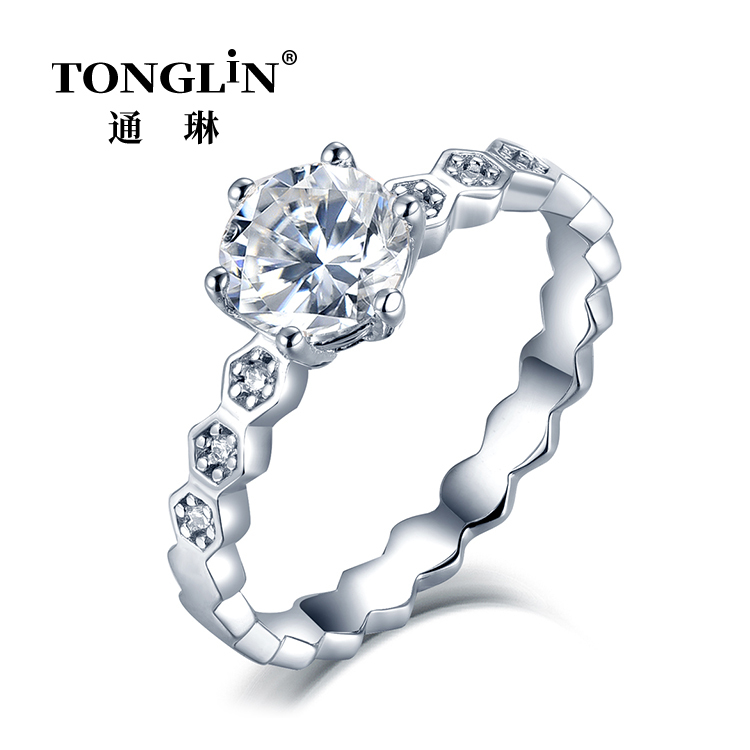 18k White Gold Plated Silver Moissanite Ring For Women