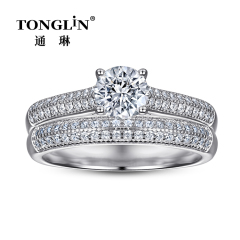 Ensembles de bague de mariage en argent sterling pavé de zircone pour les femmes