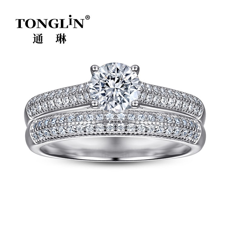 Zirconia Paved Sterling Silver Wedding Ring Sets For Women