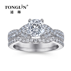 Cubic Zircon Platinum Over Sterling Silver Wedding Ring Sets