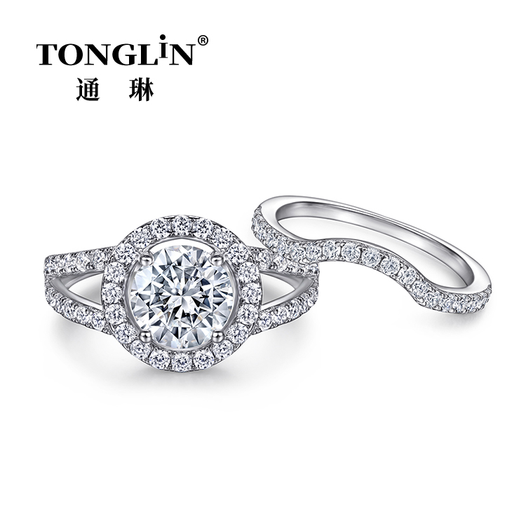 Zirconia Womens Silver Diamond Halo Engagement Ring Set