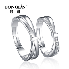 Adjustable Cubic Zirconia Real Silver Couple Ring For Lovers