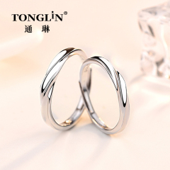 Bague de couple en argent simple réglable pour hommes et femmes