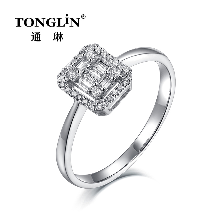 High Quality White Gold Square Diamond Ring For Ladies