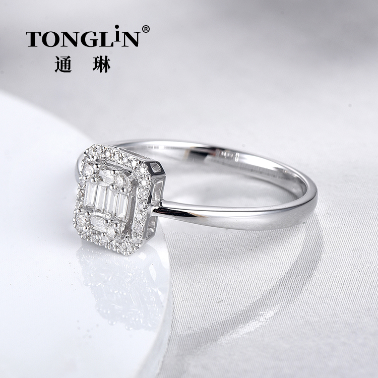 High Quality White Gold Square Diamond Ring For Ladies