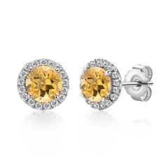 Sterling Silver Round Citrine Stud Earrings Gemstone Jewelry