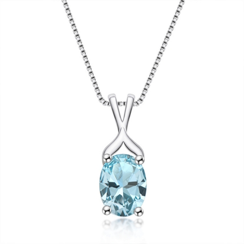 Oval Blue Topaz Silver Pendant Necklace For Women