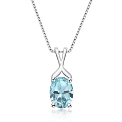 Овальное серебряное ожерелье с синим топазом для женщин