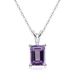 Luxurious Square Amethyst Pendant Sterling Silver Necklace