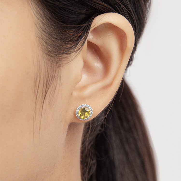 Boucles d'oreilles rondes en argent sterling avec citrine, bijoux en pierres précieuses
