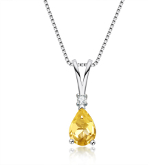 High Quality Sterling Silver Pear Topaz Pendant Necklace