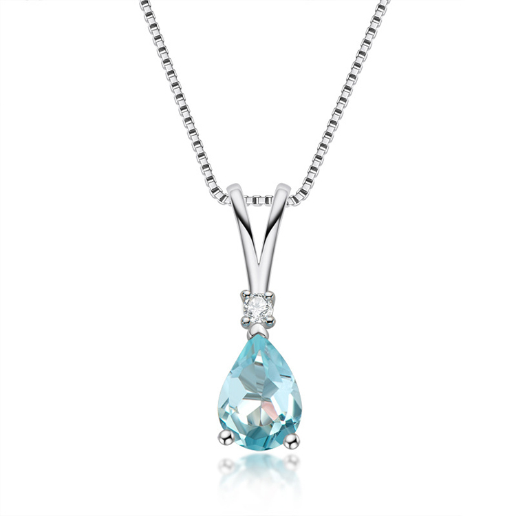 High Quality Sterling Silver Pear Topaz Pendant Necklace