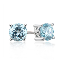 0.6 Carat Round Blue Topaz Stud Earrings Sterling Silver