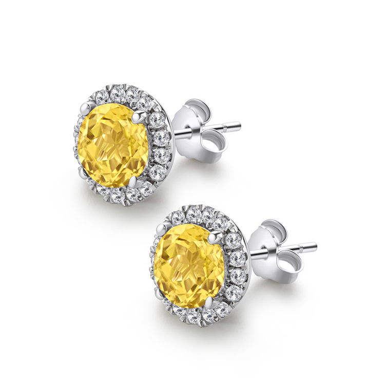 Sterling Silver Round Citrine Stud Earrings Gemstone Jewelry