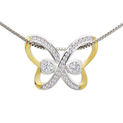 Cubic Zirconia Sterling Silver Butterfly Pendant Necklace