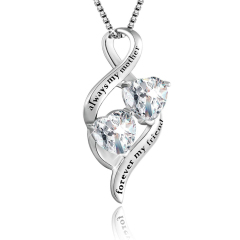 Collana madre in argento sterling con ciondolo a doppio cuore con zirconi