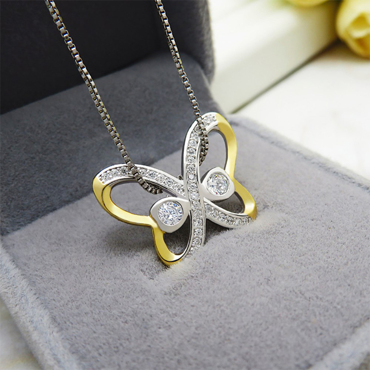 Cubic Zirconia Sterling Silver Butterfly Pendant Necklace