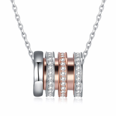 Silver And Rose Gold Cubic Zirconia Round Pendant Necklace