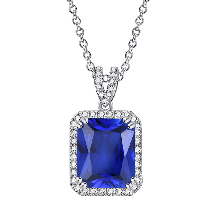 Asscher Cut Cubic Zirconia Pendant Sterling Silver Necklace