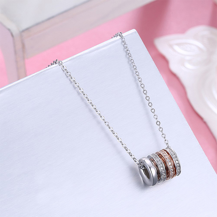 Silver And Rose Gold Cubic Zirconia Round Pendant Necklace