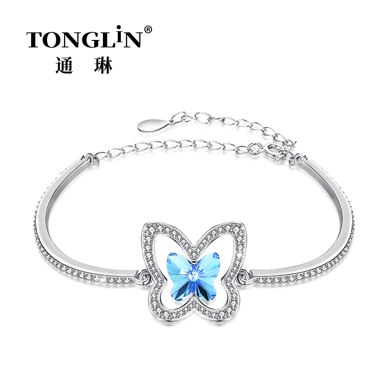 Sterling Silver Crystal Butterfly Bracelet With Zirconia