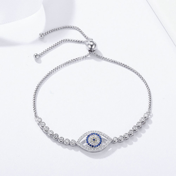 Sterling Silver Evil Eye Bracelet With Cubic Zirconia